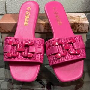 Hot Pink Woven-Link Slide Mules